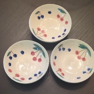 Vintage Cherry and Leaf Design Ceramic Bowls